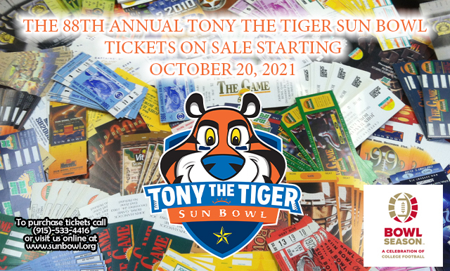 TONY THE TIGER SUN BOWL TICKETS ON SALE BEGINNING, WEDNESDAY, OCTOBER 20
